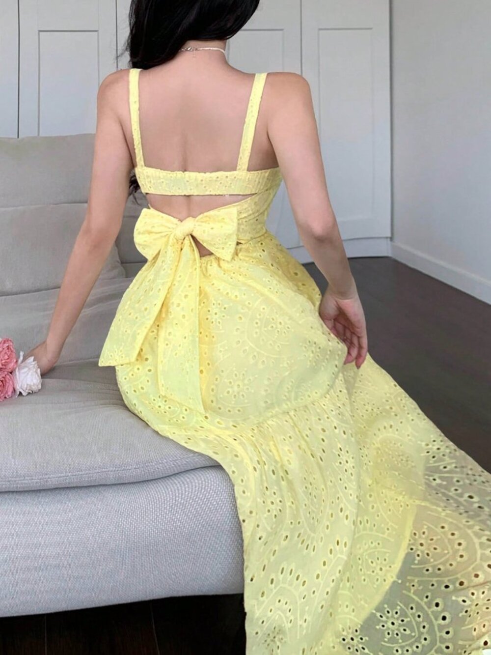 Yellow Boho Women's Casual Vacation Style Long Sundress - Picture 2 of 10